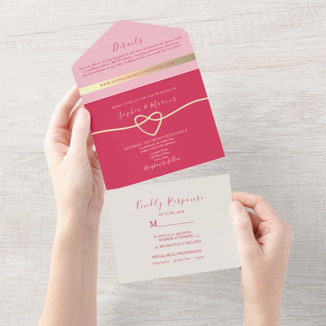 Magenta All-in-One Wedding Invite + Photo (Tearaway)