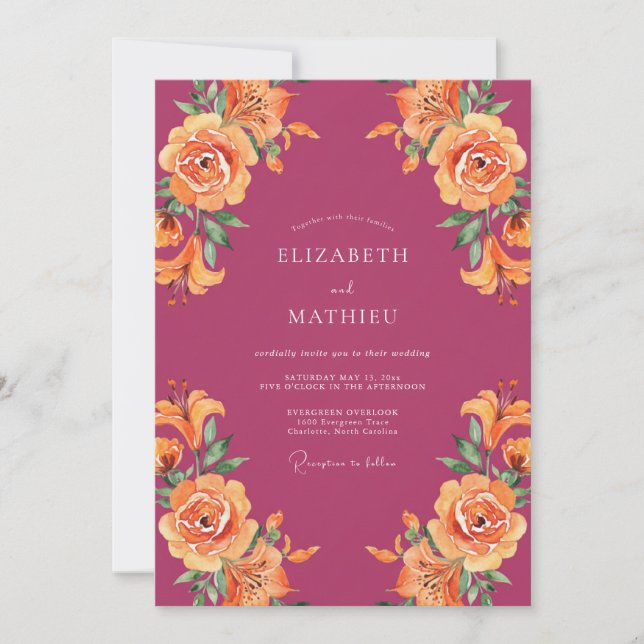 Magenta Alluring Summer Wedding Invitation (Front)