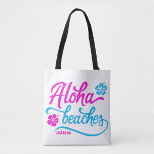 Magenta Aloha Beaches Summer Pun Personalised Tote Bag