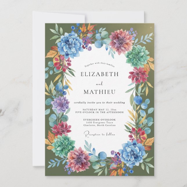 Magenta Amber Wildflower Wedding Invitation (Front)