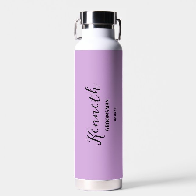 Magenta and Black Modern Monogram Bachelor  Water Bottle (Front)