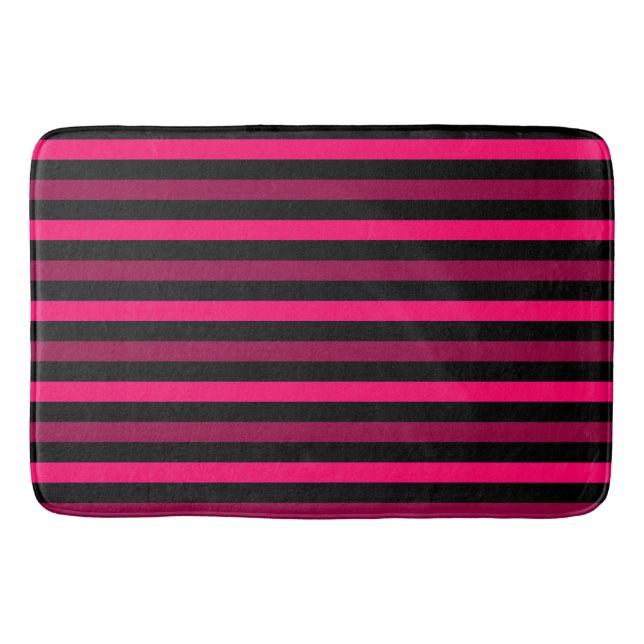Magenta and Black Stripes Bath Mat (Front)