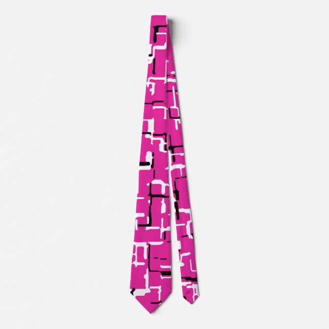 Magenta and Black White Abstract Pattern Tie (Front)