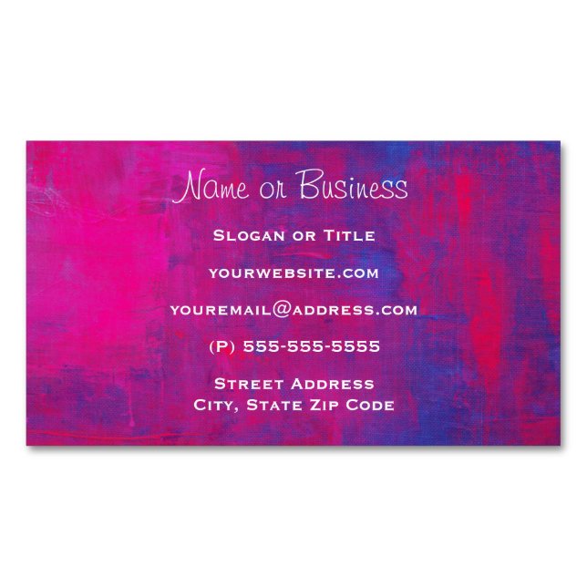 Magenta and Blue Abstract Painting Magnetic Business Card (Front)