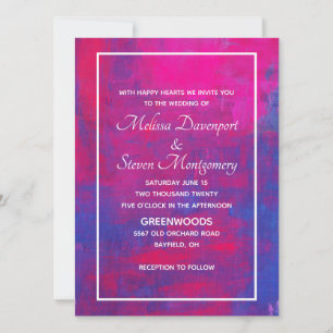 Magenta and Blue Abstract Wedding Invitation