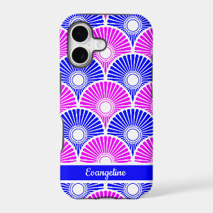 Magenta and Blue Chinese Semi Circle Wave Pattern
