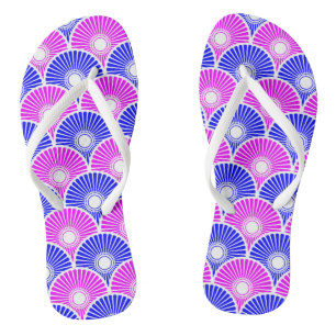 Magenta and Blue Chinese Semi Circle Wave Pattern Flip Flops