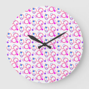 Magenta and Blue Colourful Circles Large Clock