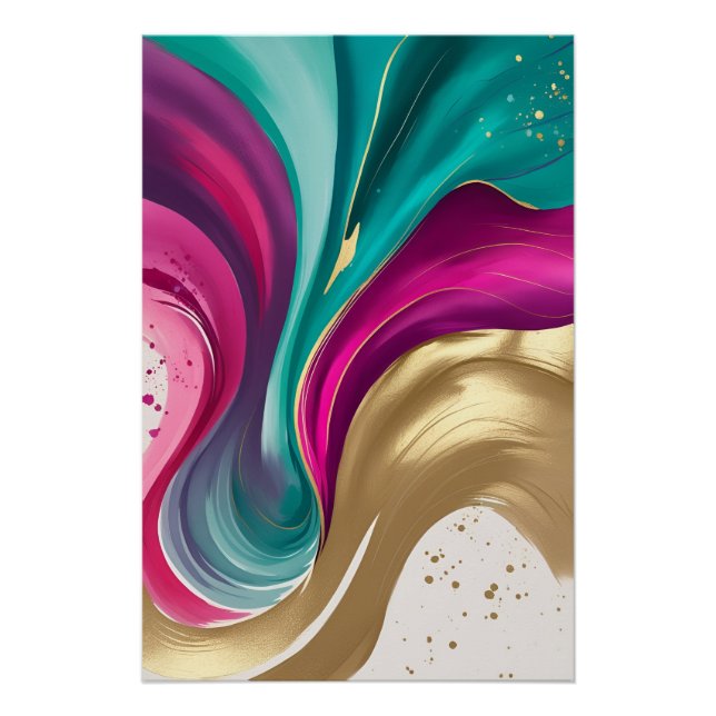 Magenta, and Gold Abstract Watercolor Art  Poster (Front)