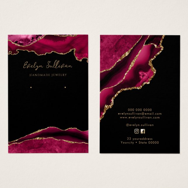 Magenta and gold agate jewellery display card (Front & Back)