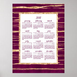 Magenta And Gold Foil Yearly 2017 Calendar Poster
