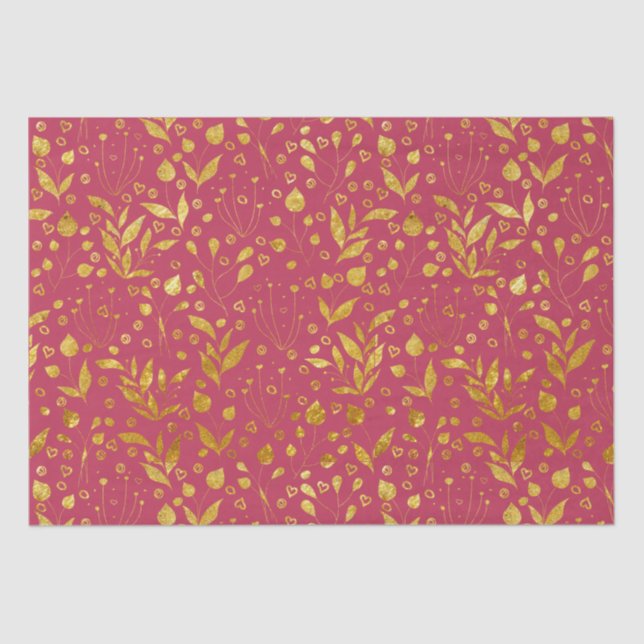  Magenta and Gold Leaves   Tissue Paper (Front)