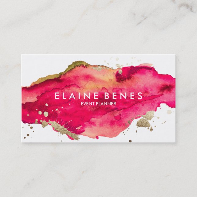 Magenta and Gold Splatter Business card (Front)