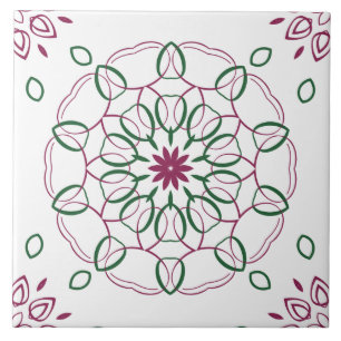 Magenta and Green Geometric Mandala Design Tile