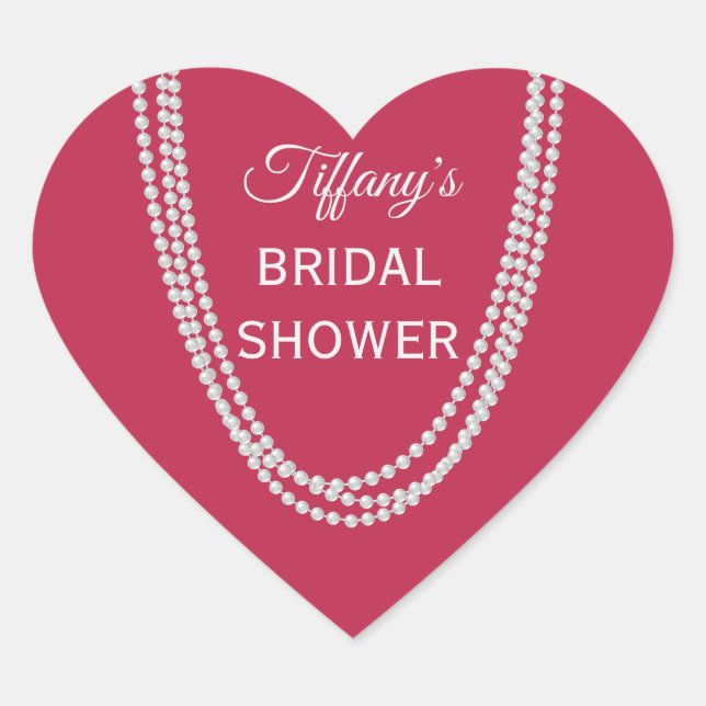 Magenta and Pearls Bridal Shower  Heart Sticker (Front)