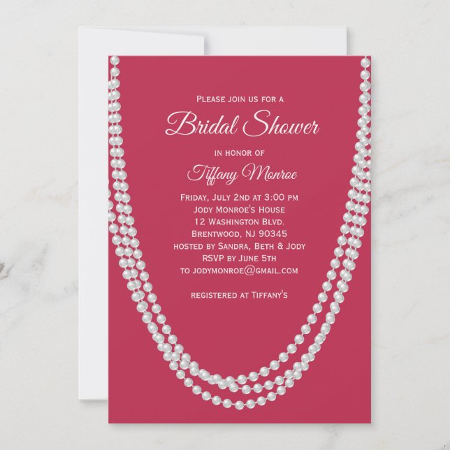 Magenta and Pearls Bridal Shower Invitation (Front)