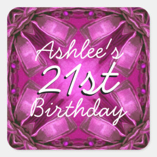 Magenta and Pink Bows 21st Birthday Custom Name V2 Square Sticker