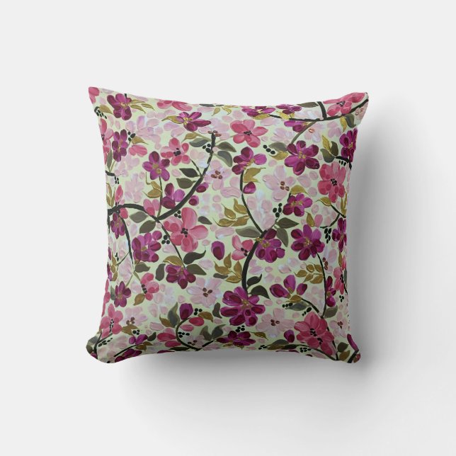 Magenta and Pink Floral Painting Design Cushion (Front)