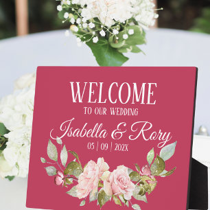 Magenta and Pink Roses Wedding Tabletop Plaque