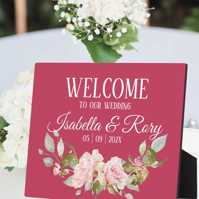 Magenta and Pink Roses Wedding Tabletop  Plaque (Creator Uploaded)