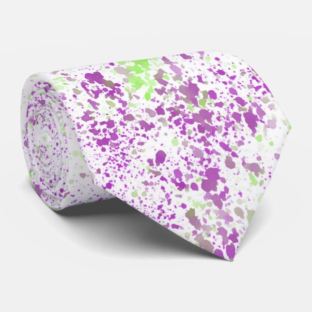 Magenta And Pistachio Green Splatter Abstract Art Tie (Rolled)