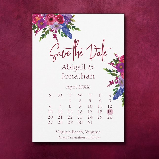 Magenta and Purple Flowers Greenery Floral Wedding Save The Date (Creator Uploaded)