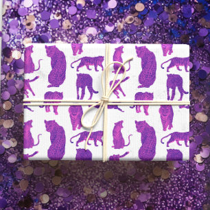 Magenta and Purple Lions, Tigers Leopard Wrapping Paper Sheet