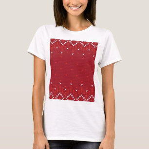 Magenta and Red Christmas Abstract Knitted Pattern T-Shirt