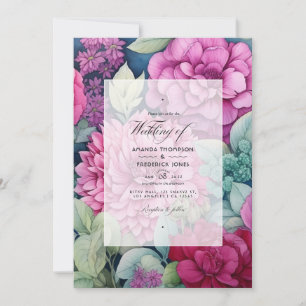 Magenta and Sage Floral Fall Wedding Invitation