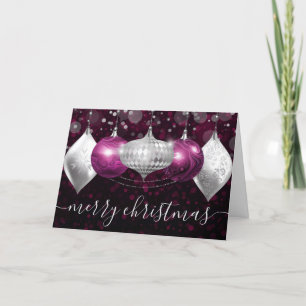 Magenta and Silver and Gold Christmas Baubles Holiday Card