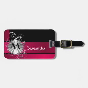 Magenta and silver monogram luggage tag