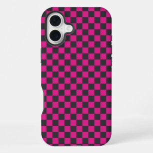 Magenta and smoke chequerboard pattern iPhone 16 plus case