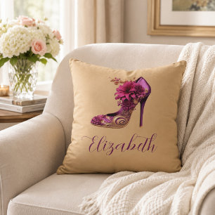 Magenta and Tan High Heel Cushion