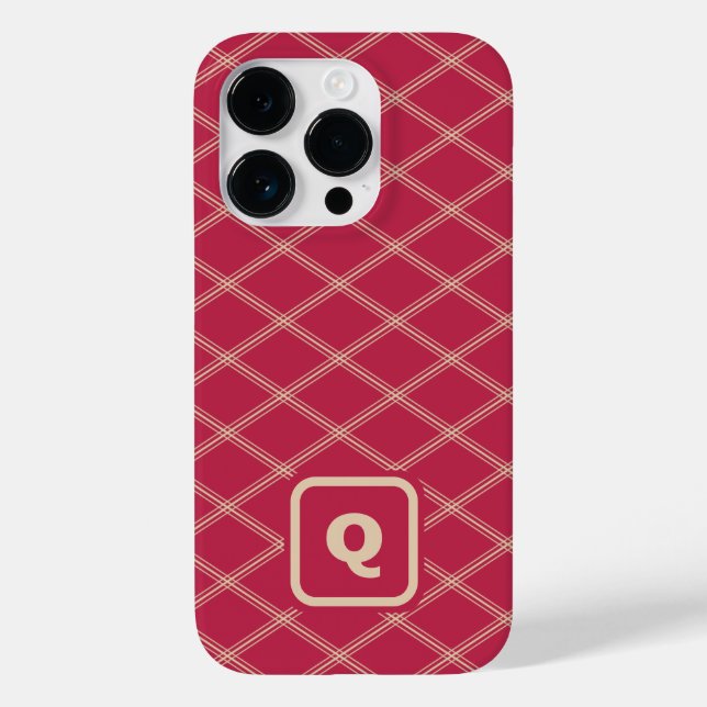 Magenta and Tan Monogrammed Art Deco Diamonds Case-Mate iPhone Case (Back)