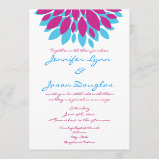 Magenta and Teal Flowers Wedding Invitations