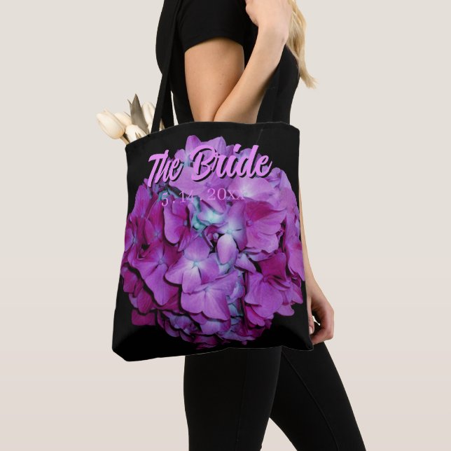 Magenta  and teal hydrangeas for the Bride Tote Bag (Close Up)