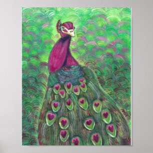 Magenta and Teal Peacock print