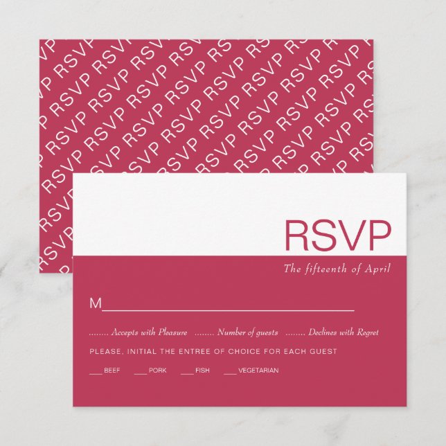 Magenta and white colour block whimsical wedding RSVP card (Front/Back)