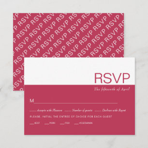 Magenta and white colour block whimsical wedding RSVP card