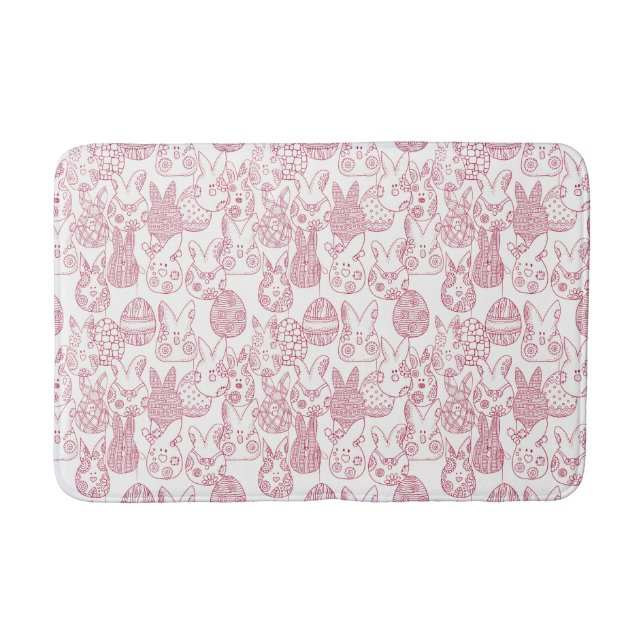 Magenta and White Easter Bunnies and Eggs Bath Mat (Front)