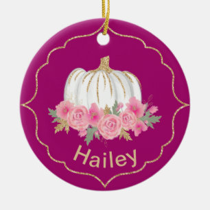 Magenta and White Fairytale Princess Pumpkin Ceramic Tree Decoration