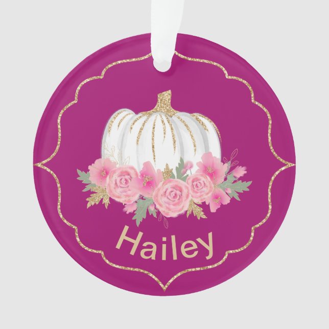 Magenta and White Fairytale Princess Pumpkin Ornament (Front)