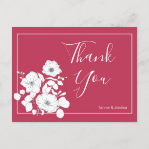 Magenta and White Floral Wedding  Thank You Postcard