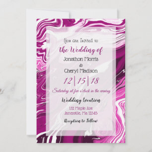 Magenta and White Fluid Art Wedding  Invitation