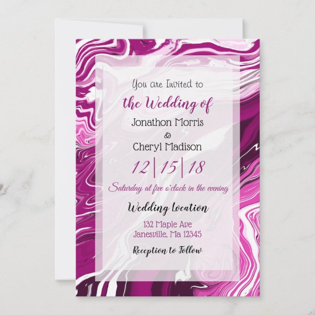 Magenta and White Fluid Art Wedding  Invitation (Front)