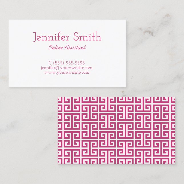 Magenta and White Greek Key Business Card (Front/Back)