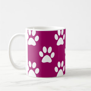 Magenta and white paws pattern coffee mug