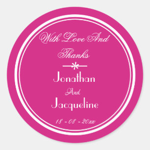 Magenta And White Thank You Wedding Favour Classic Round Sticker