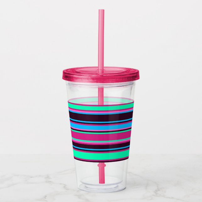 Magenta, Aqua, & Blue Striped Acrylic Tumbler (Front)