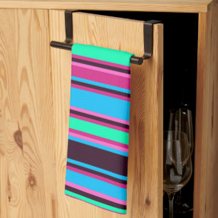 Magenta, Aqua, & Blue Striped Kitchen Towel